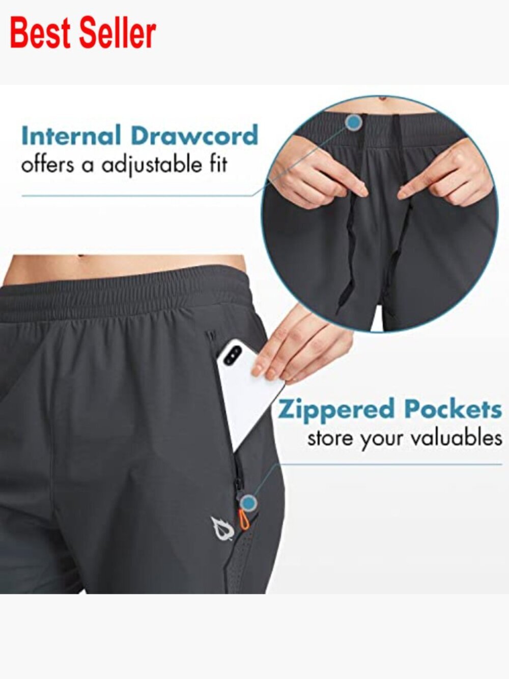 Women's Joggers Quick Dry Lightweight Workout Pants with Zipper Pockets - Picture 4 of 7